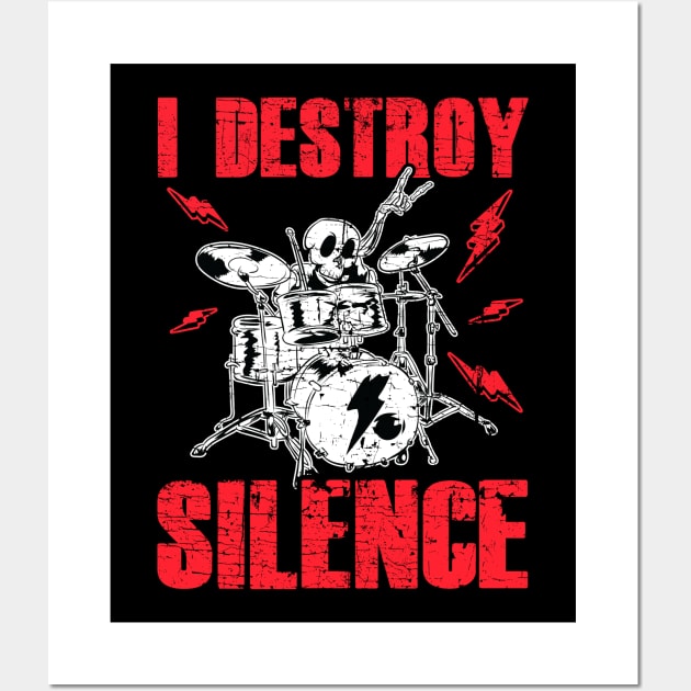 Funny I Destroy Silence Drummer Awesome Drumming Wall Art by theperfectpresents